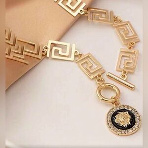 Gold-Plated Greek KeyMedallion Link Anklet